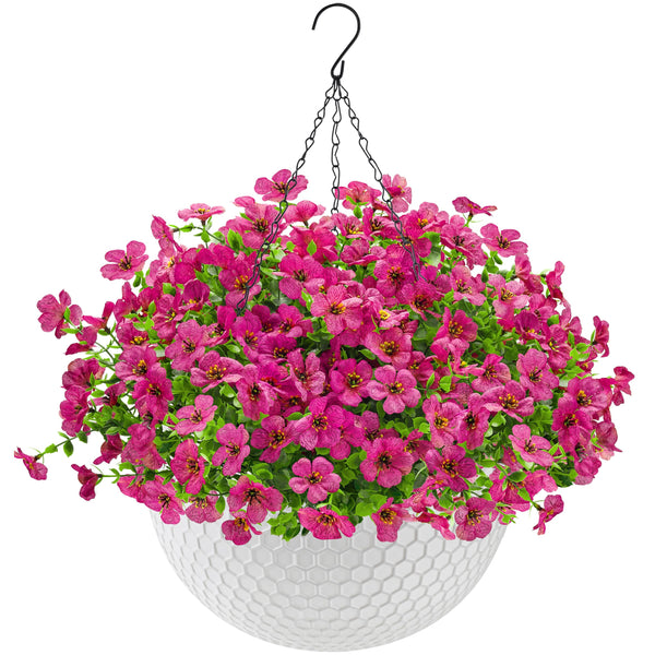 Miracliy Artificial Hanging Flowers for Outdoors Fake Hanging Plants UV Resistant Spring Faux Flowers for Garden Patio Balcony Front Porch Decor