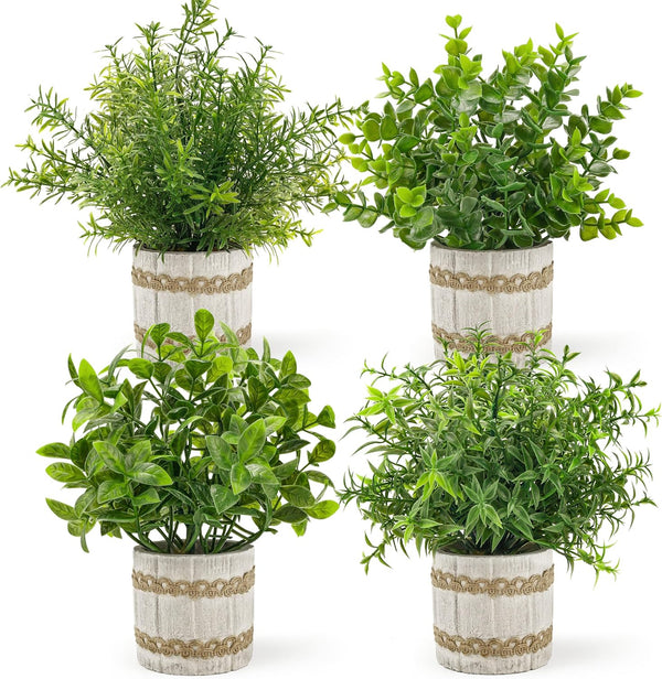 Miracliy 4 Pack Small Fake Plants Indoor Mini Artificial Plants for Home Office Farmhouse Decor Bathroom Bedroom Kitchen Desk Decor