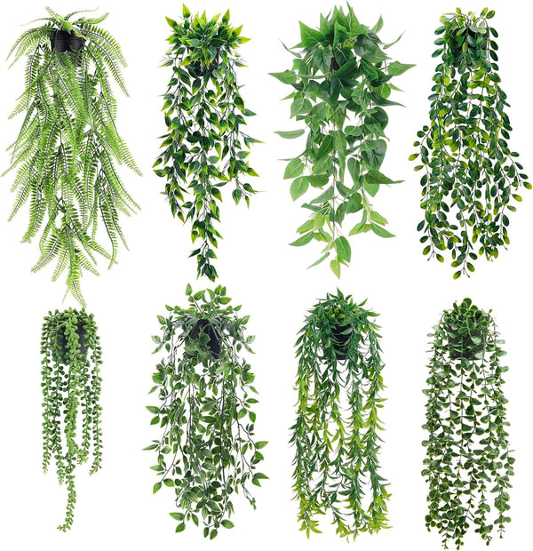 Miracliy 8Pcs Fake Plants Hanging Faux Eucalyptus Vines Artificial Hanging Plants Indoor for Room Wall Shelf Outdoor Decor