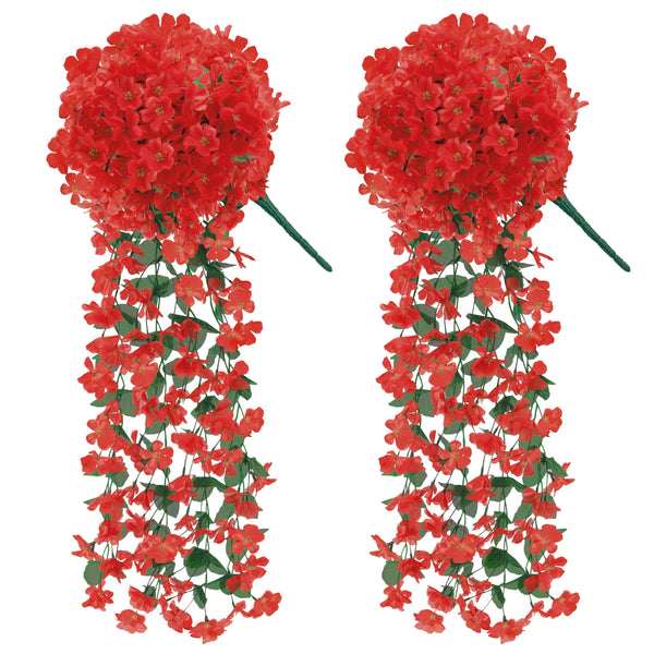 Miracliy 2 Packs Fake Hanging Plants Artificial Flowers for Outdoors Red UV Resistant for Home Porch Balcony Garden Patio Decor