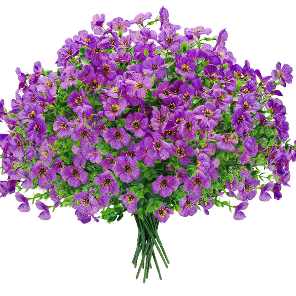 Miracliy 12 Bundles Artificial Flowers for Outdoors Purple Fake Flowers Plants Spring Summer Decoration UV Resistant for Outside Home Porch Patio Garden Decor