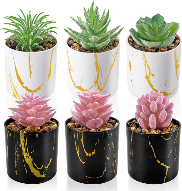 Miracliy Set of 6 Small Fake Plants Succulents for Home Office Desk Accessories for Women