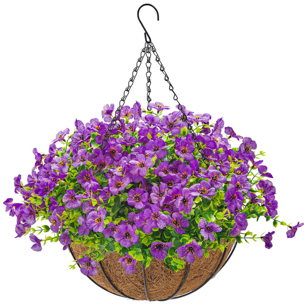 Miracliy Artificial Hanging Flowers Basket for Outdoors Fake Hanging Plants Spring Summer Decoration UV Resistant for Garden Front Porch Patio Balcony Decor