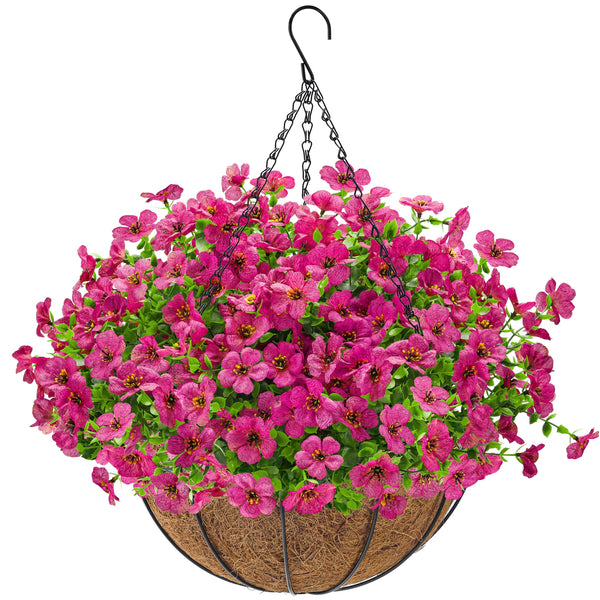 Miracliy Artificial Hanging Flowers Basket for Outdoors Fake Hanging Plants Spring Summer Decoration UV Resistant for Garden Front Porch Patio Balcony Decor