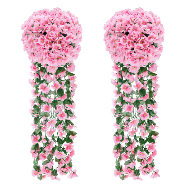 Miracliy 2 Packs Fake Hanging Plants Artificial Flowers for Outdoors Pink UV Resistant for Home Porch Balcony Garden Patio Decor