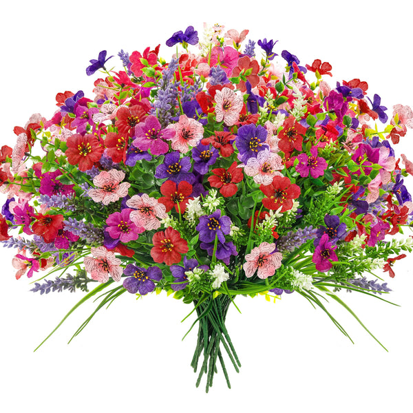 Miracliy 12 Bundles Artificial Flowers for Outdoor Fake Flowers Plants UV Resistant for Home Garden Porch Window Wedding Decor