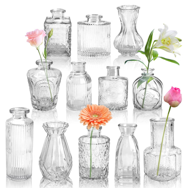 Miracliy Glass Bud Vases Set of 12, Small Bud Vases for Flowers, Rustic Wedding Centerpieces and Home Decor