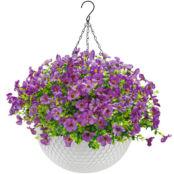 Miracliy Artificial Hanging Flowers for Outdoors Fake Hanging Plants UV Resistant Spring Faux Flowers for Garden Patio Balcony Front Porch Decor
