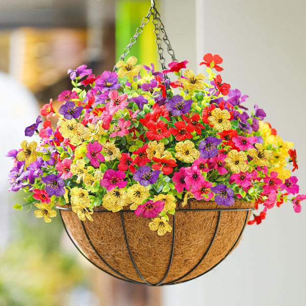 Miracliy Artificial Hanging Flowers Basket for Outdoors Fake Hanging Plants Spring Summer Decoration UV Resistant for Garden Front Porch Patio Balcony Decor
