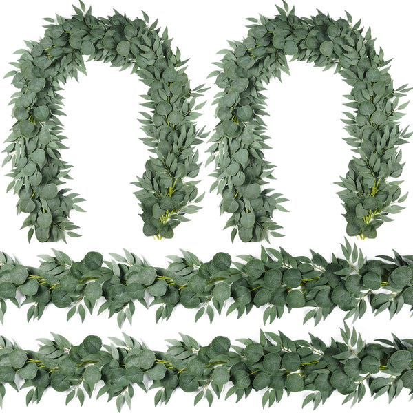 Miracliy 4 Pcs 6.2 Ft Artificial Silver Dollar Eucalyptus Leaves Garland with Willow Vines Twigs Leaves String for Doorways Greenery Garland Table Runner Garland Indoor Outdoor£¨Gray Leave£©