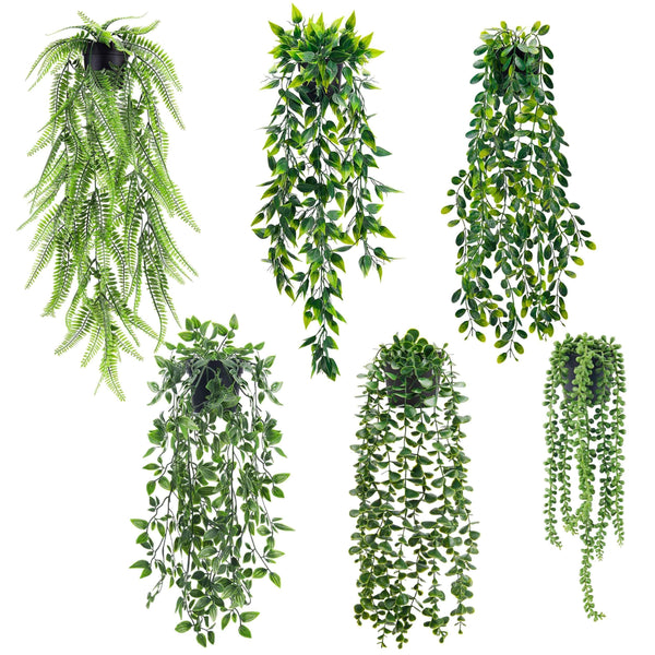 Miracliy 6Pcs Fake Plants Hanging Faux Eucalyptus Vines Artificial Hanging Plants Indoor for Room Wall Shelf Outdoor Decor