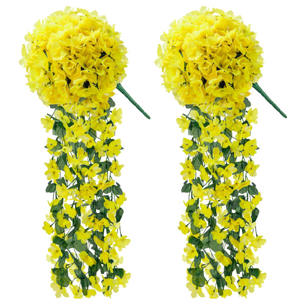 Miracliy 2 Packs Fake Hanging Plants Artificial Flowers for Outdoors Yellow UV Resistant for Home Porch Balcony Garden Patio Decor