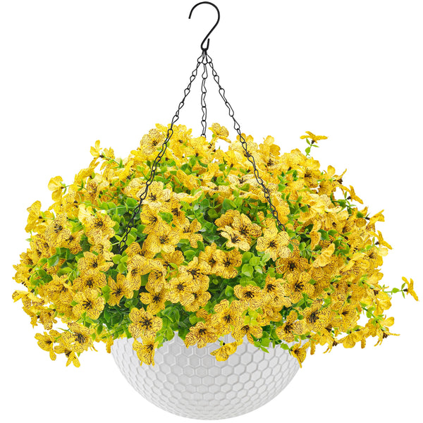 Miracliy Artificial Hanging Flowers for Outdoors Fake Hanging Plants UV Resistant Spring Faux Flowers for Garden Patio Balcony Front Porch Decor