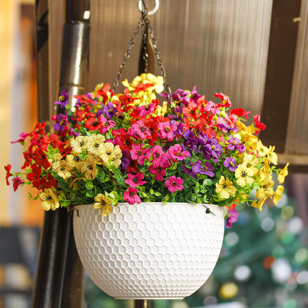 Miracliy Artificial Hanging Flowers for Outdoors Fake Hanging Plants UV Resistant Spring Faux Flowers for Garden Patio Balcony Front Porch Decor