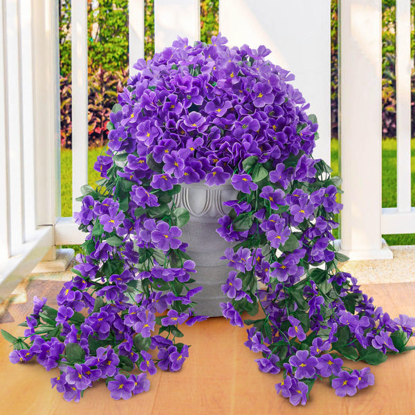Miracliy 2 Packs Fake Hanging Plants Artificial Flowers for Outdoors Purple UV Resistant for Home Porch Balcony Garden Patio Decor