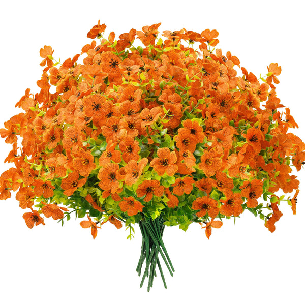 Miracliy 12 Bundles Artificial Flowers for Outdoors Orange Fake Flowers Plants Spring Summer Decoration UV Resistant for Outside Home Porch Patio Garden Decor