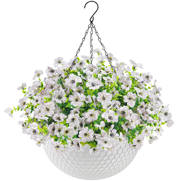 Miracliy Artificial Hanging Flowers for Outdoors Fake Hanging Plants UV Resistant Spring Faux Flowers for Garden Patio Balcony Front Porch Decor