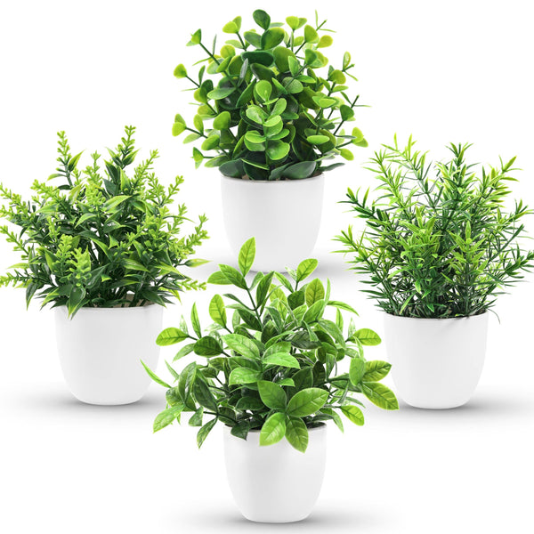 Miracliy Faux Plants Indoor, 4 Pack Small Fake Plants Mini Artificial Plants in Pots for Home Office Shelf Farmhouse Bathroom Decor