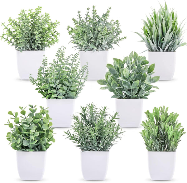 Miracliy 8 Pack Fake Plants Small Artificial Faux Potted Plants for Home Office Farmhouse Bathroom Bedroom Decor Indoor