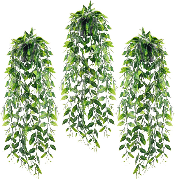 Miracliy 3 Pack Fake Hanging Plants Small Artificial Plants Faux Pea Pod Plants Indoor for Aesthetic Living Room Office Shelf Decor