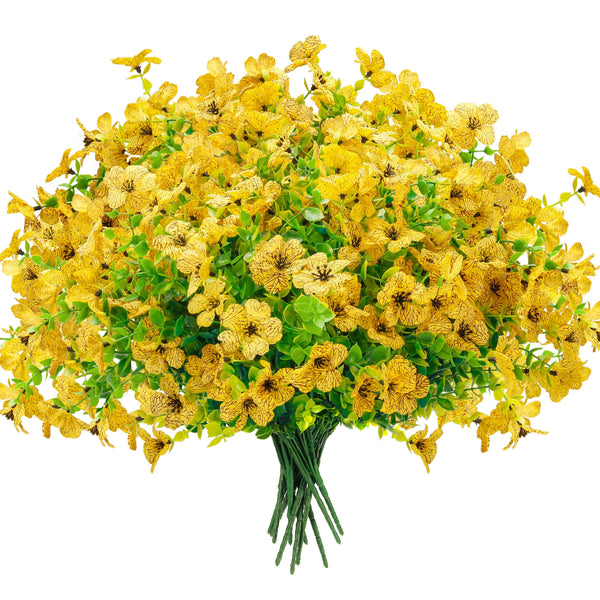 Miracliy 12 Bundles Artificial Flowers for Outdoors Fake Flowers Plants Spring Summer Decoration UV Resistant for Outside Home Porch Patio Garden Decor