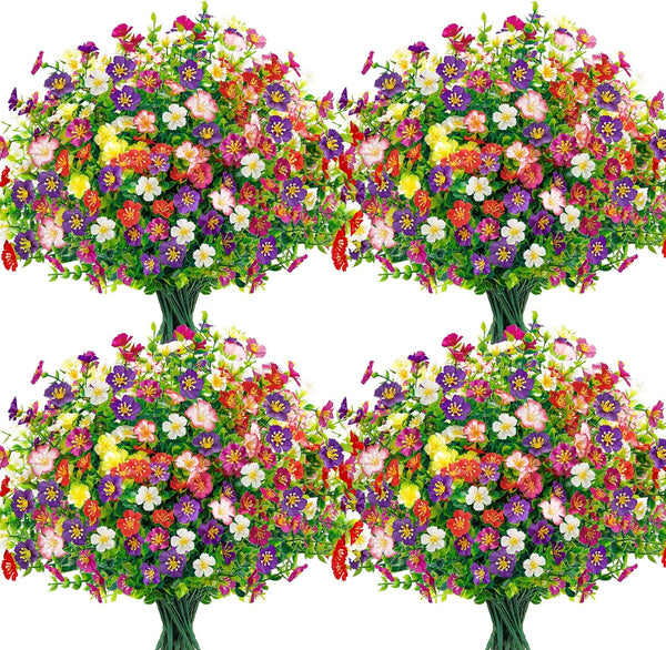 Miracliy 12 Bundles Artificial Flowers for Outdoor Fake Flowers Plants for Home Garden Porch Farmhouse Decor