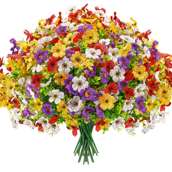 Miracliy 24 Bundles Artificial Plants for Outdoors Fake Flowers Spring Decoration Silk Colorful Daisy UV Resistant for Home Porch Garden Decor