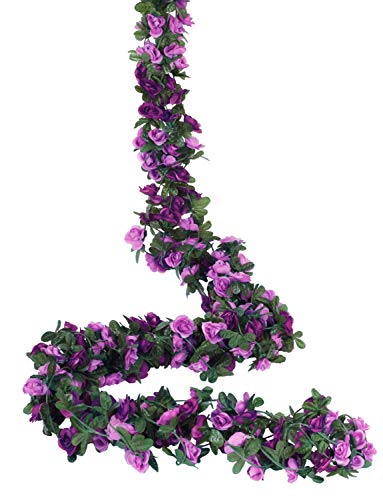 Miracliy 5Pcs Purple Flower Garland, Artificial Rose Floral Vines Fake Hanging Spring Flower Garland for Wall Backdrop Wedding Arch Tea Party.
